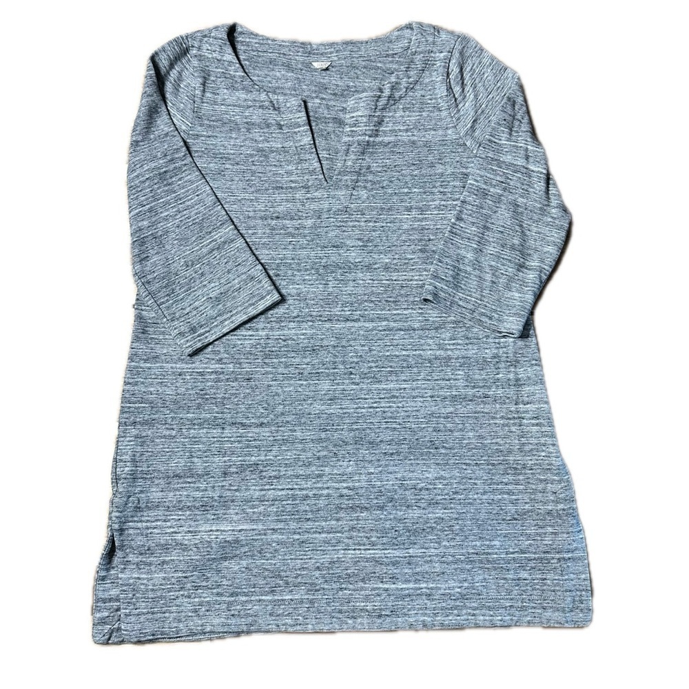 J.Crew Women Med Heather Gray 3/4 Sleeve Split V-Neck Tunic Length Slit Side Top